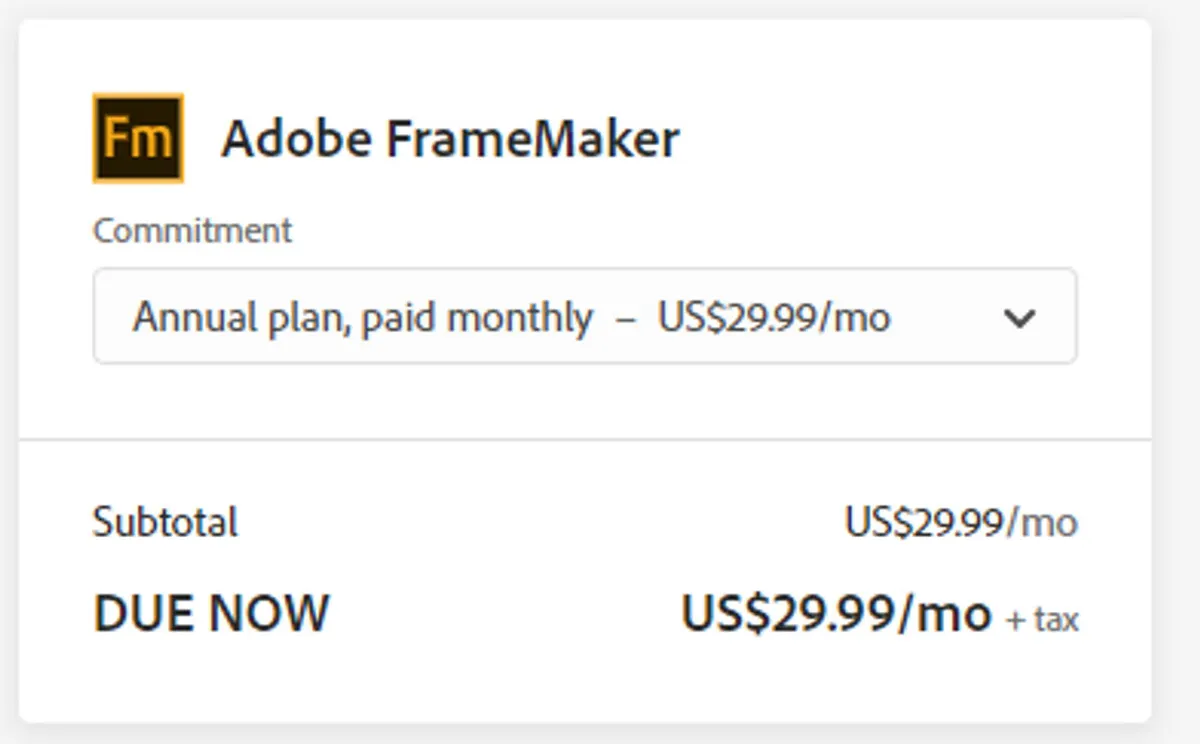 Adobe FrameMaker Prix Fonctionnalités
