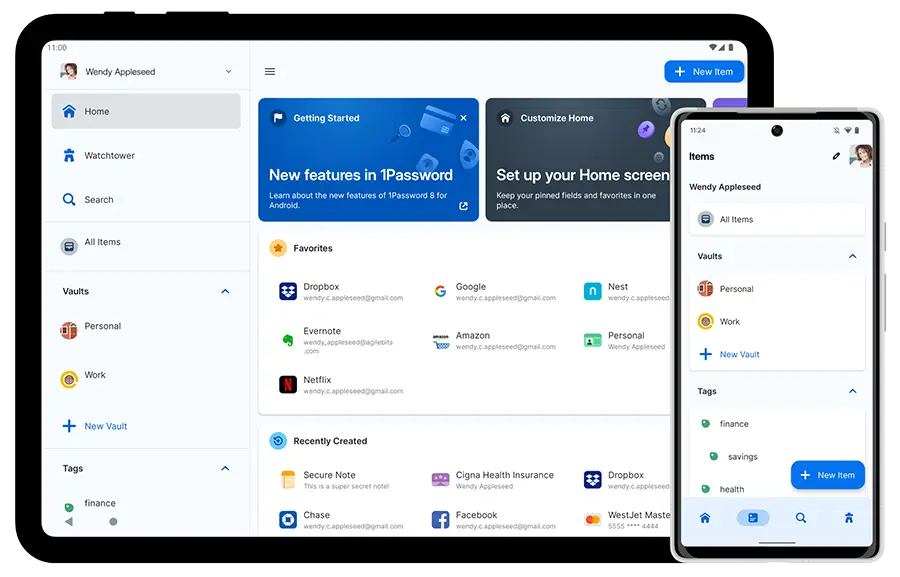 Interface de 1Password Interface de 1Password