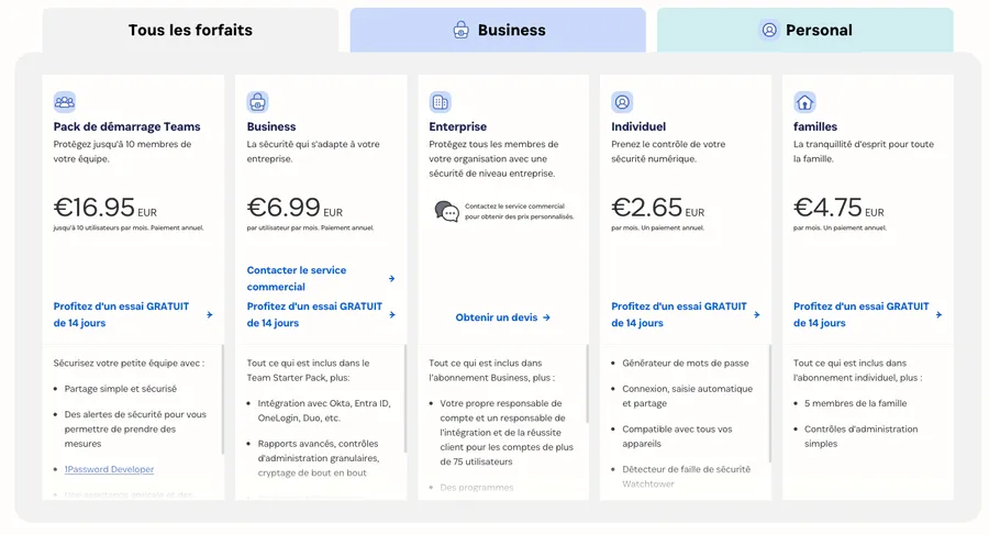 Tarifs de 1Password Perso & Pro Tarifs de 1Password Perso & Pro