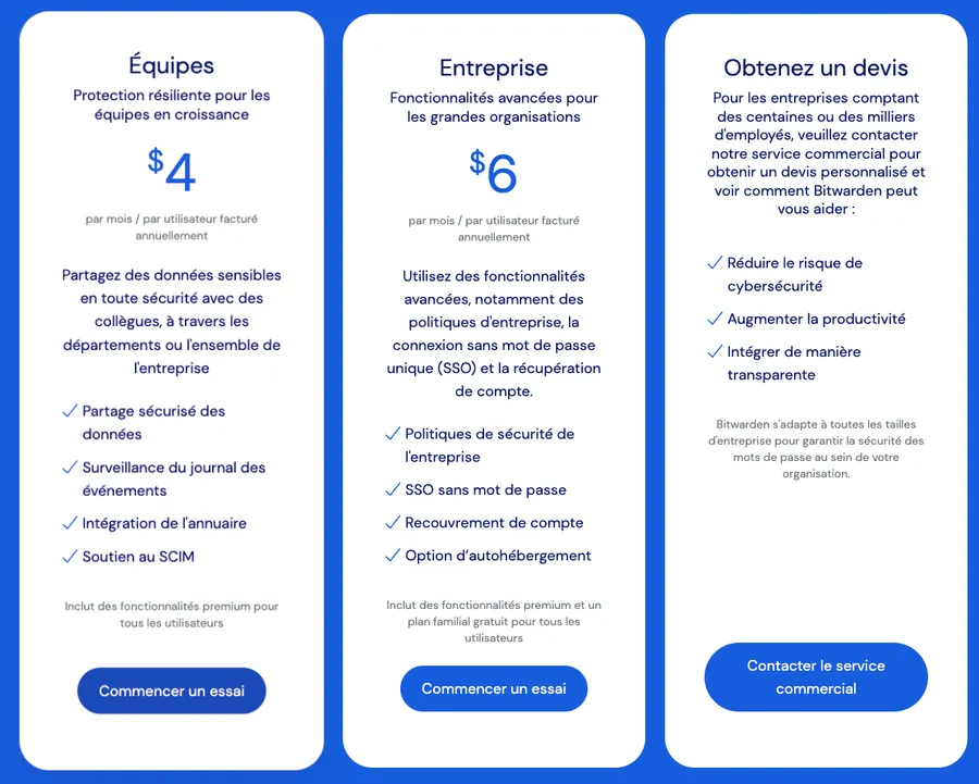Tarifs de Bitwarden Pro Tarifs de Bitwarden Pro