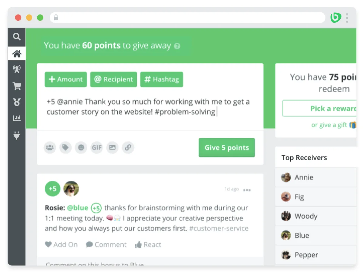 Bonusly: interface, fonctionnalités & intégrations