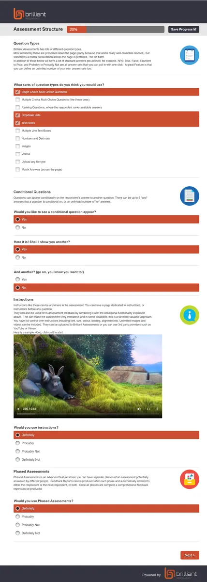 Brilliant Assessments: interface, fonctionnalités & intégrations