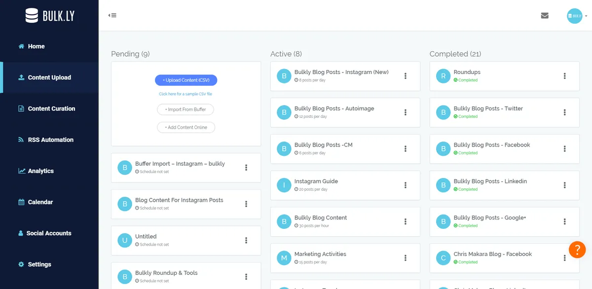Bulk.ly: interface, fonctionnalités & intégrations Bulk.ly: interface, fonctionnalités & intégrations