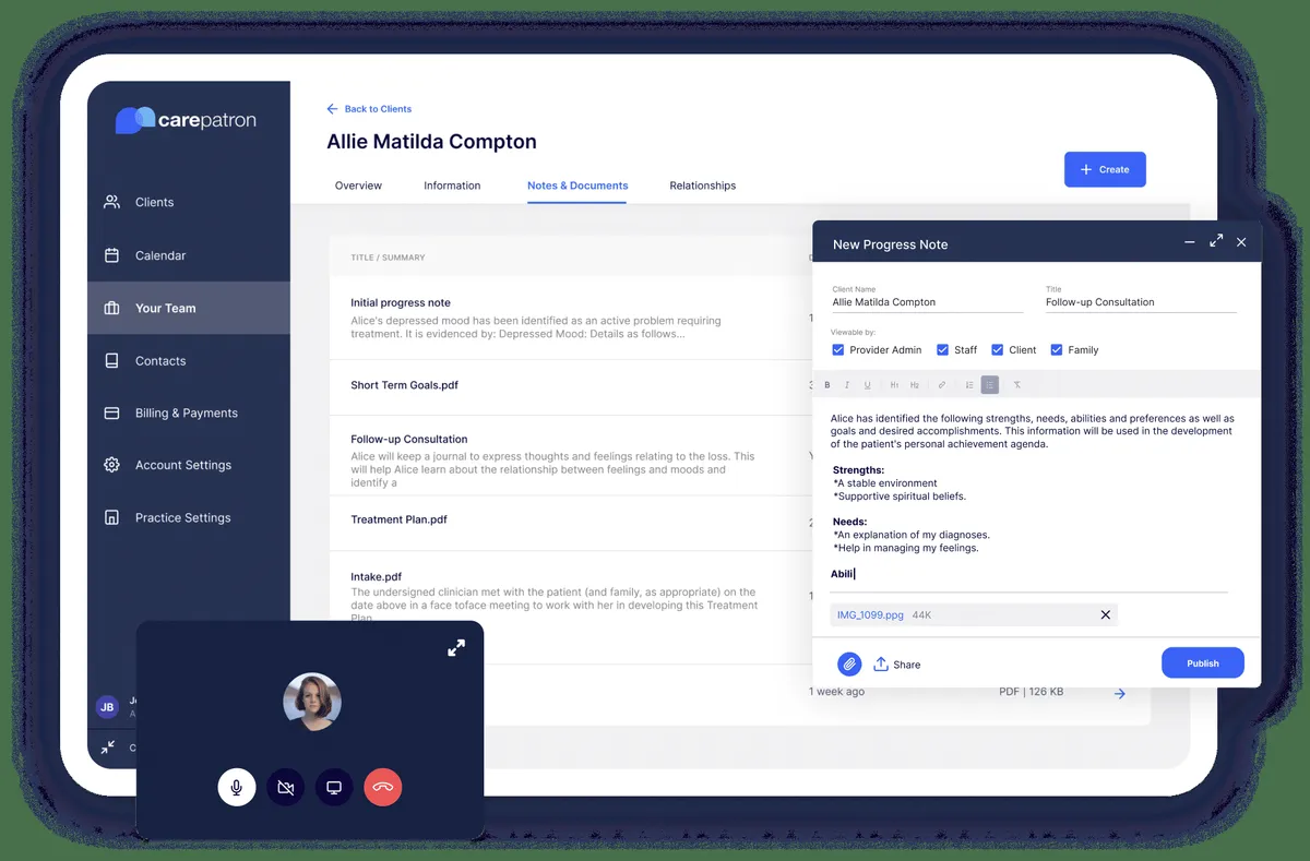 Carepatron: interface, fonctionnalités & intégrations