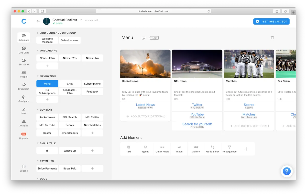 Chatfuel: interface, fonctionnalités & intégrations Chatfuel: interface, fonctionnalités & intégrations