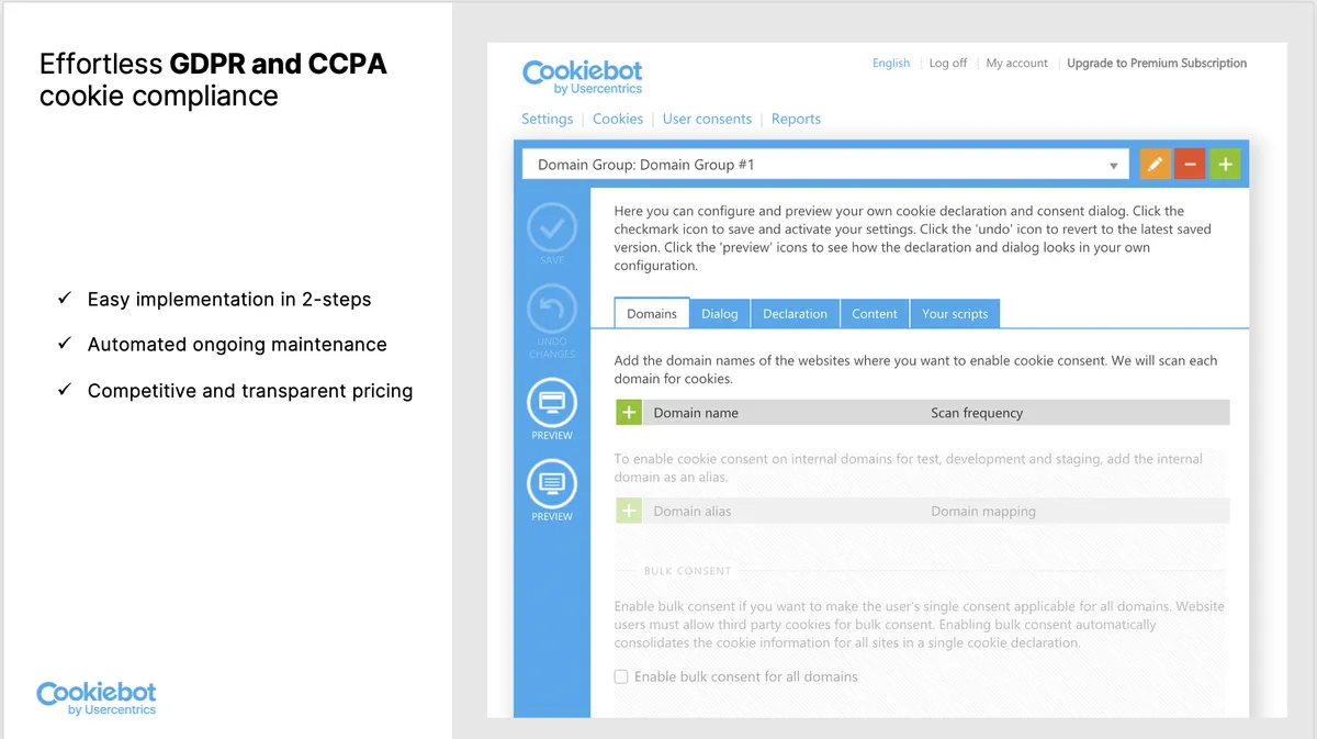 Cookiebot: interface, fonctionnalités & intégrations Cookiebot: interface, fonctionnalités & intégrations