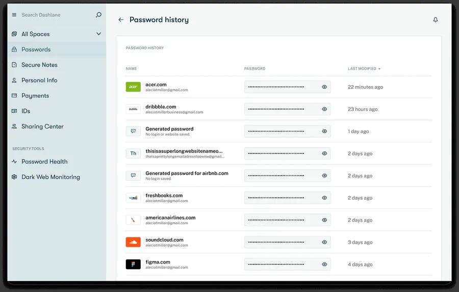 Interface de Dashlane Interface de Dashlane