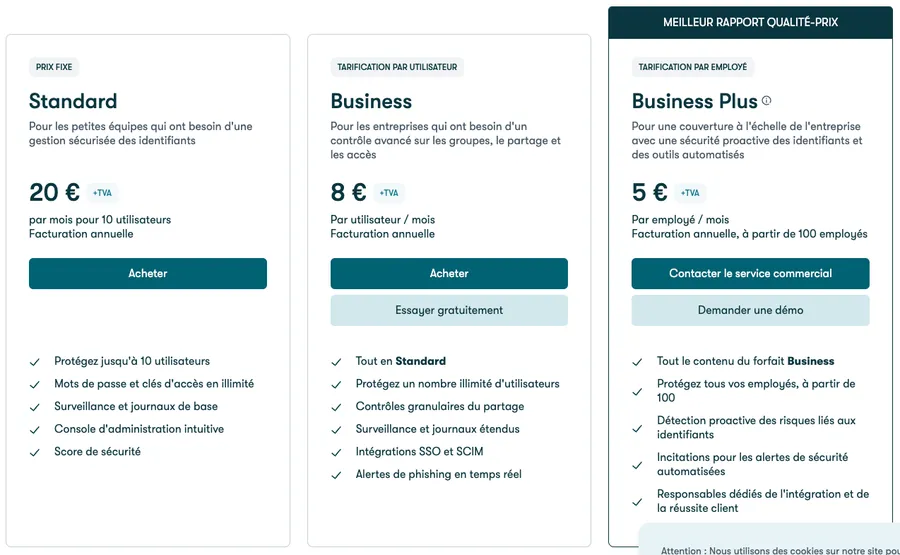 Tarifs de Dashlane Pro Tarifs de Dashlane Pro