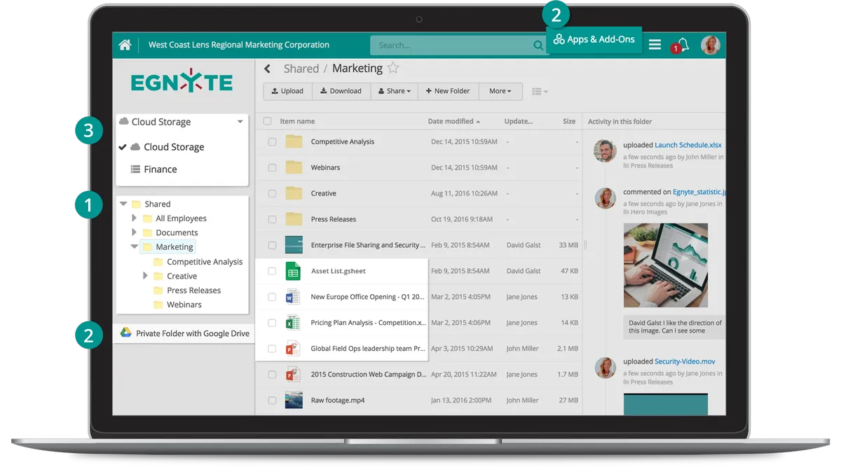 Egnyte: interface, fonctionnalités & intégrations