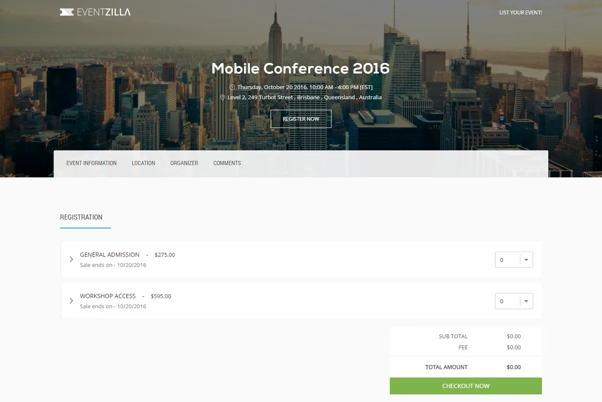 Eventzilla: interface, fonctionnalités & intégrations Eventzilla: interface, fonctionnalités & intégrations