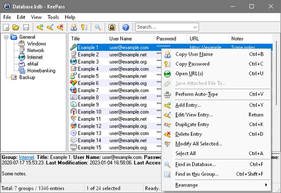 Interface de Keepass Interface de Keepass