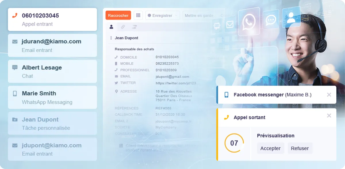 Kiamo: interface, fonctionnalités & intégrations Kiamo: interface, fonctionnalités & intégrations