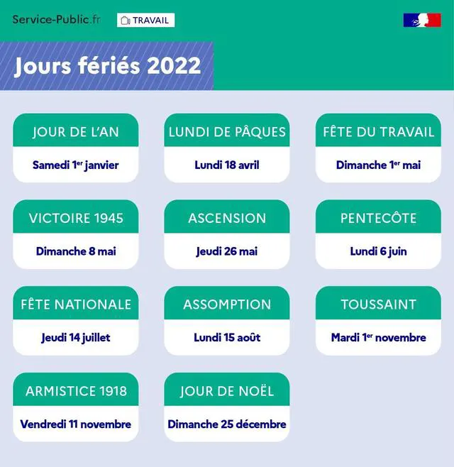 liste jours feries 2022 liste jours feries 2022