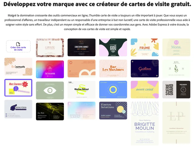 Adobe Express propose des milliers de modèles de cartes de visite ! Adobe Express propose des milliers de modèles de cartes de visite !