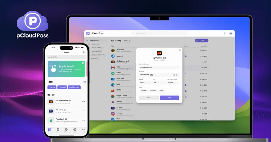 Interface de pCloud Pass Interface de pCloud Pass