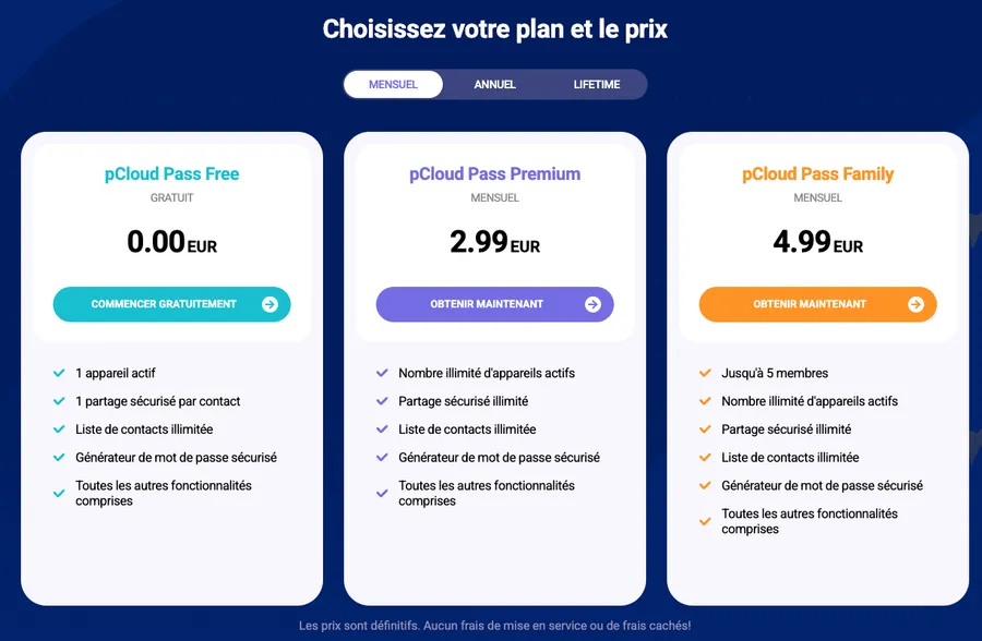 Tarifs de pCloud Pass Perso & Pro Tarifs de pCloud Pass Perso & Pro