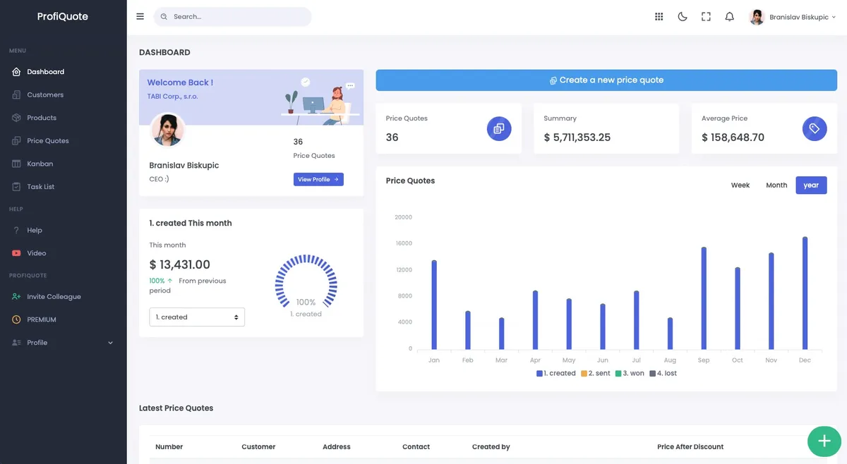 ProfiQuote: interface, fonctionnalités & intégrations ProfiQuote: interface, fonctionnalités & intégrations