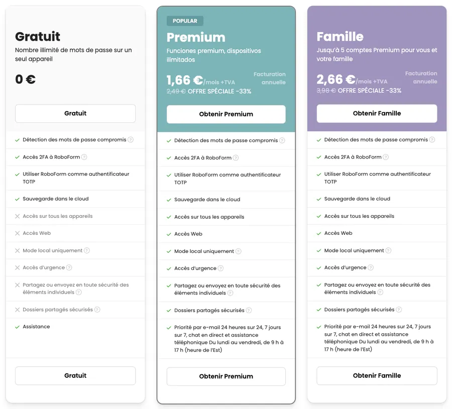 Tarifs de RoboForm Perso Tarifs de RoboForm Perso