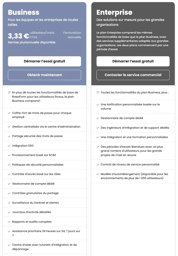 Tarifs de RoboForm Pro Tarifs de RoboForm Pro