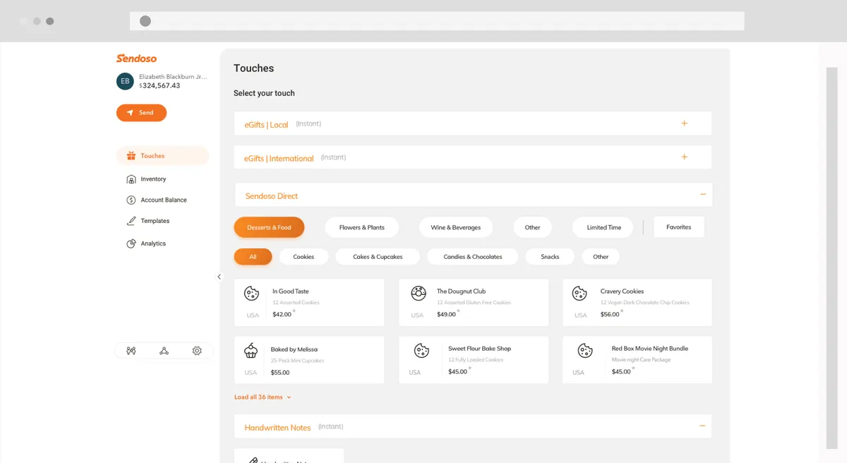 Sendoso: interface, fonctionnalités & intégrations
