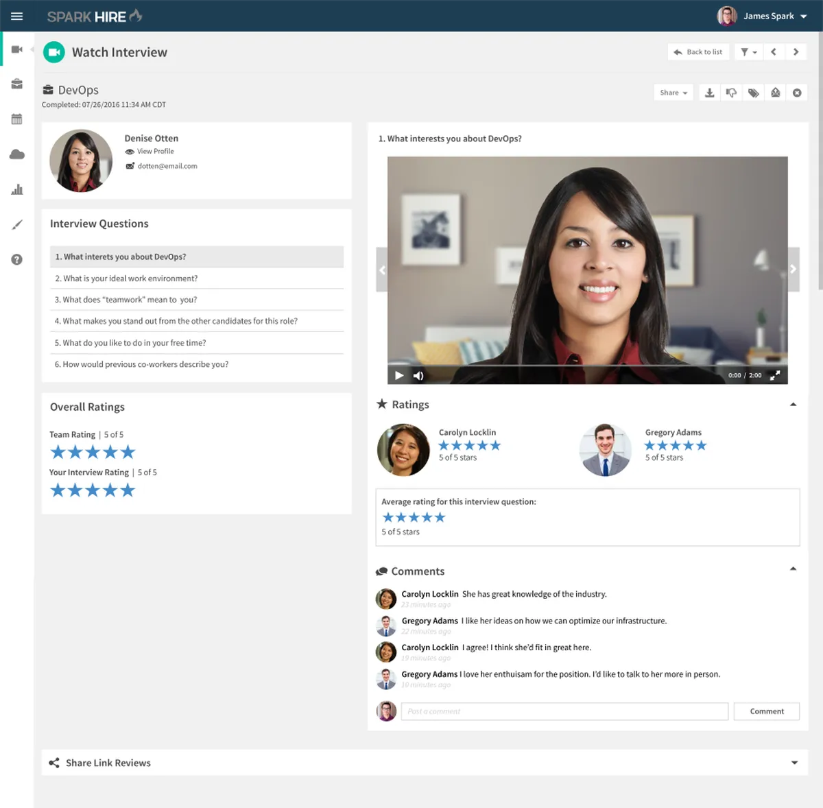Spark Hire: interface, fonctionnalités & intégrations