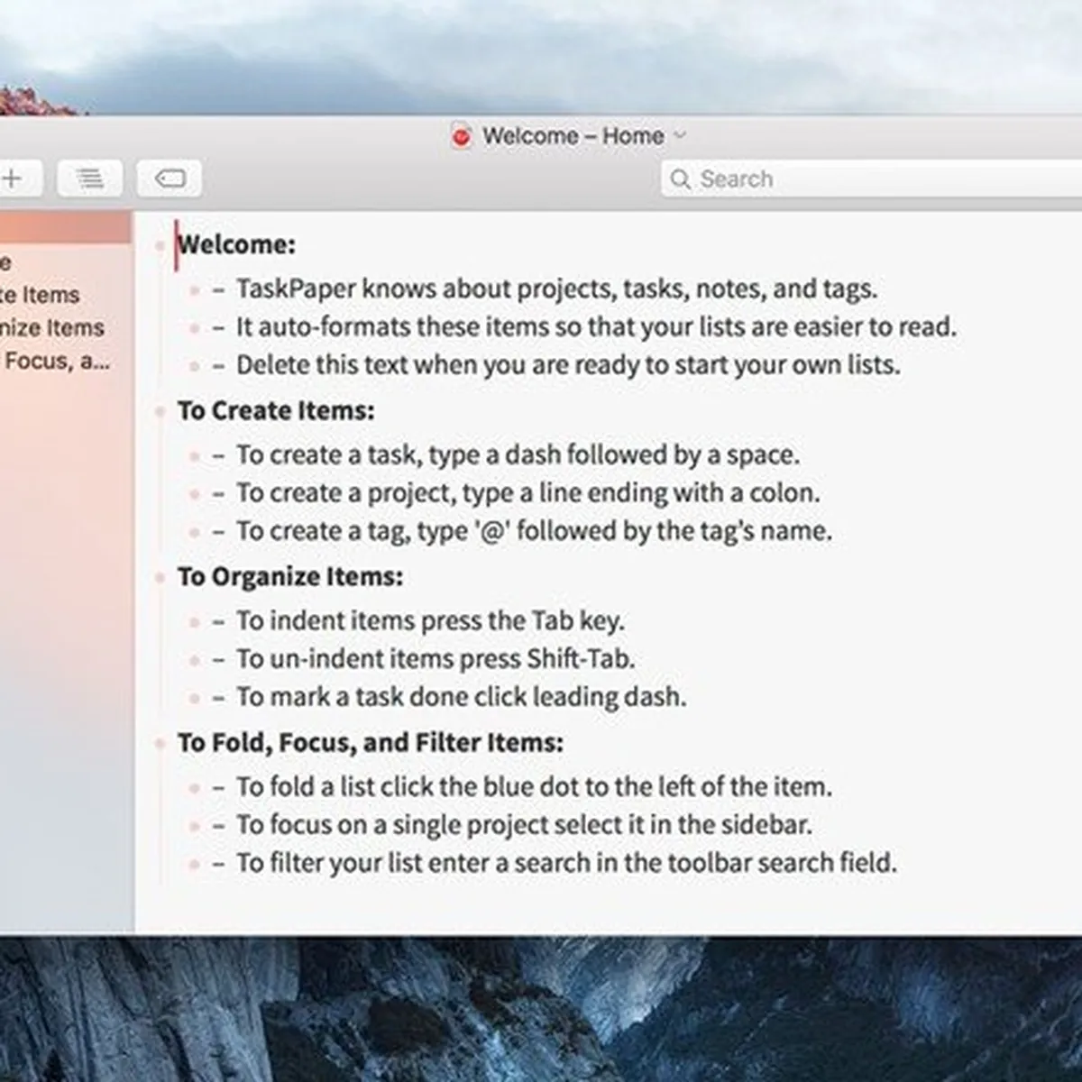 TaskPaper: interface, fonctionnalités & intégrations TaskPaper: interface, fonctionnalités & intégrations