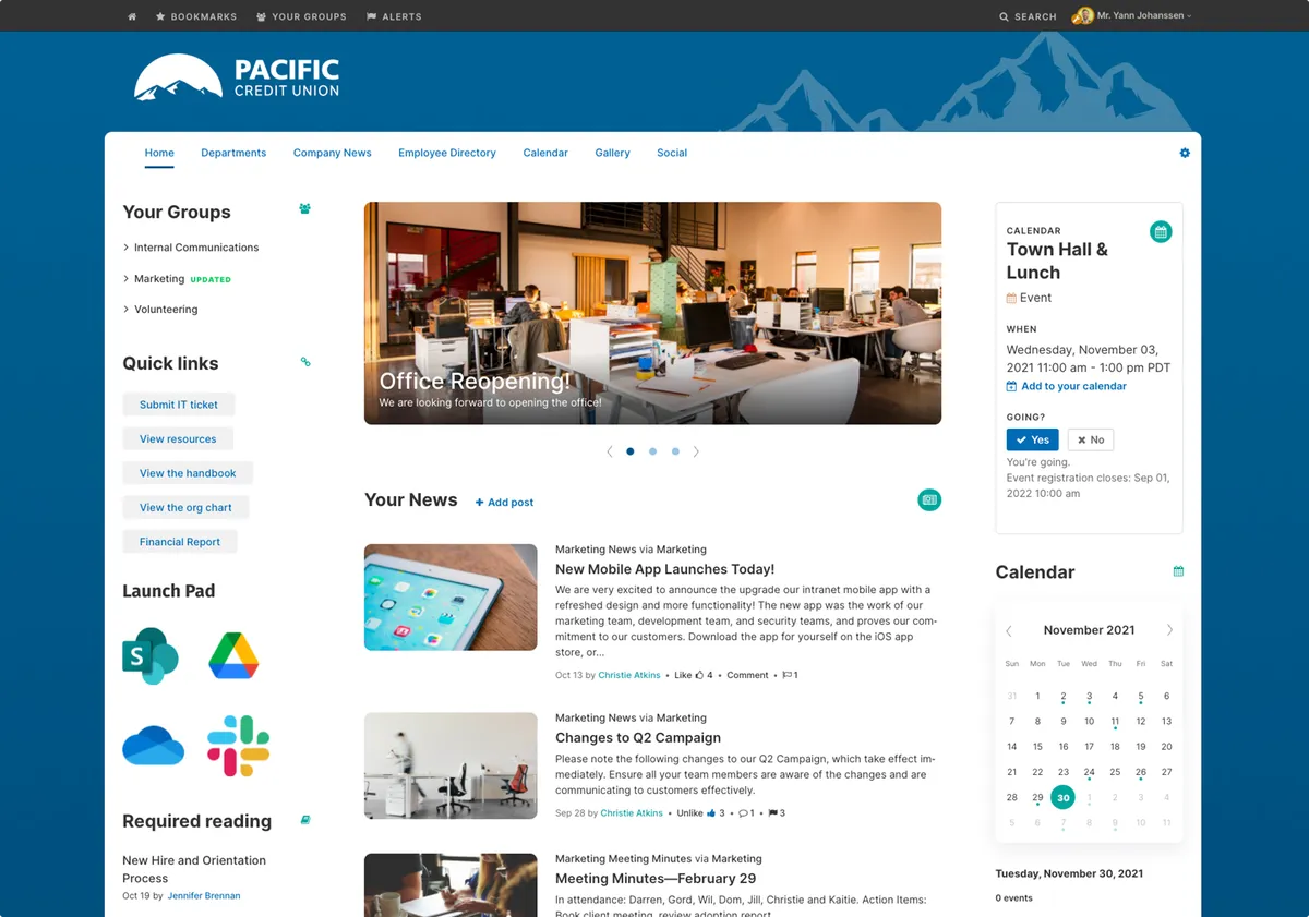 ThoughtFarmer: interface, fonctionnalités & intégrations