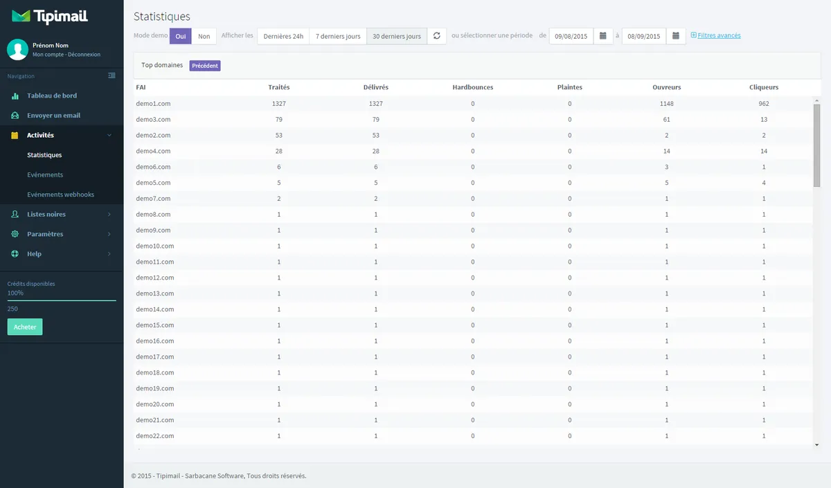 Sarbacane Tipimail: interface, fonctionnalités & intégrations