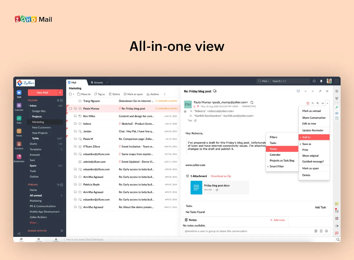 Zoho Mail: interface, fonctionnalités & intégrations Zoho Mail: interface, fonctionnalités & intégrations